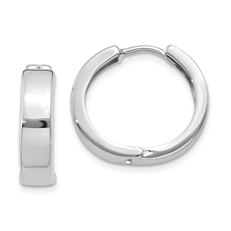 Rhodium Over 14K White Gold 9/16" Round Hinged Hoop Earrings