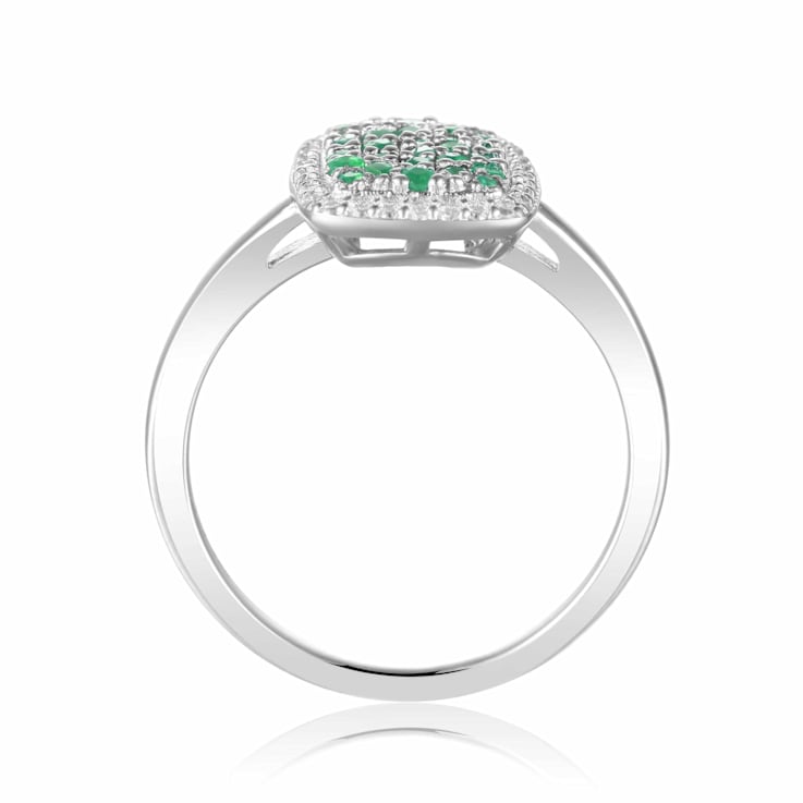 Emerald and Moissanite Sterling Silver Rectangle Cluster Ring
