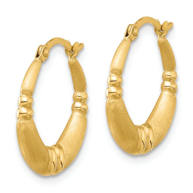 14k Yellow Gold Polished and Satin 11/16" Hoop Earrings