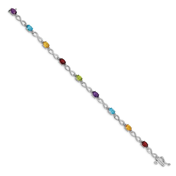 Rhodium Over 10k White Gold Multi-Gemstone and Diamond Infinity Bracelet