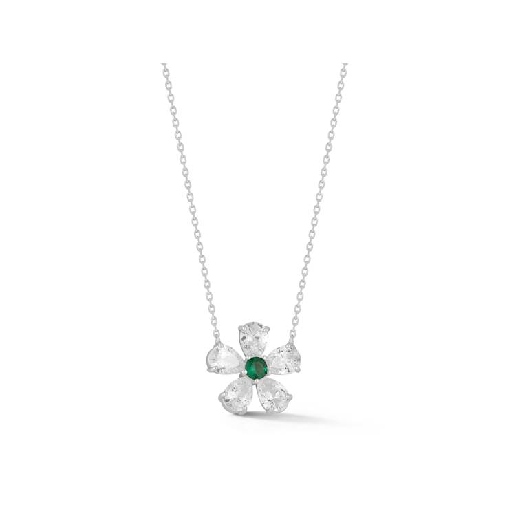 Rachel Zoe Green and White CZ Flower Pendant Necklace in Rhodium Over
Sterling Silver