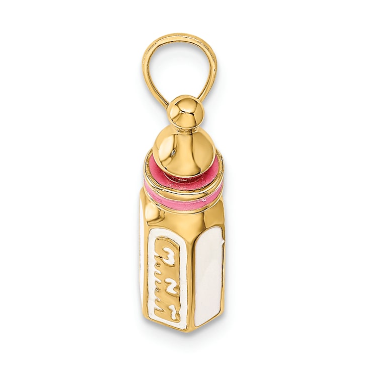 14k Yellow Gold with Enamel 3D Baby Bottle Charm