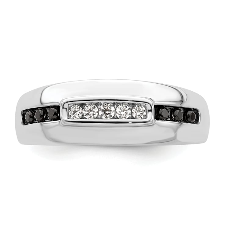 Rhodium Over 14K White Gold White and Black Diamond Men's Ring 0.25ctw