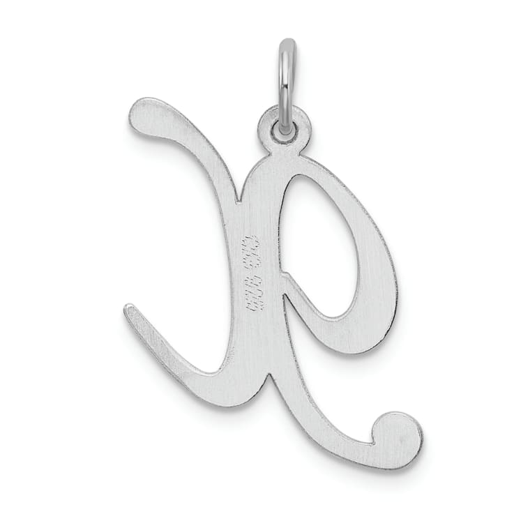 Rhodium Over Sterling Silver Fancy Script Letter X Initial Charm