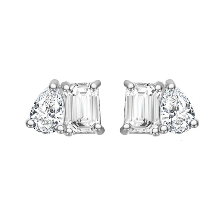 Lab Created Moissanite, Rhodium Plated over Sterling Silver Toi et Moi
Stud Earrings