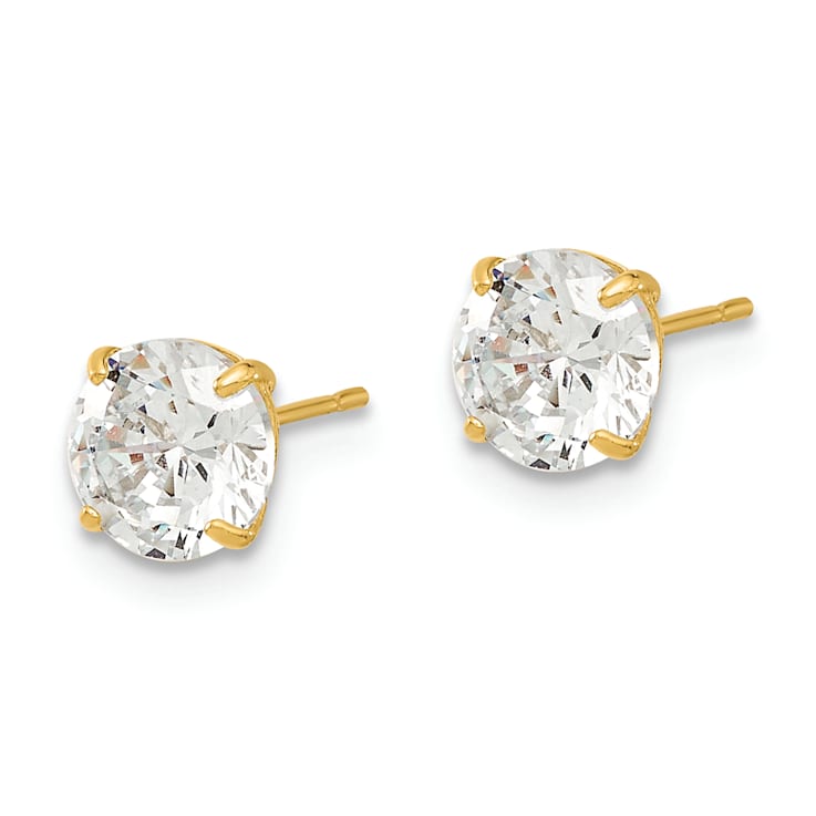 14K Yellow Gold 6mm Round Cubic Zirconia Basket Set Stud Earrings