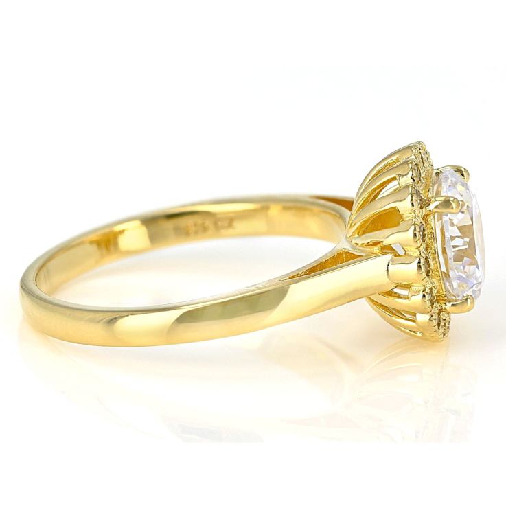 Round CZ Ring With Halo In 18K Over Sterling Silver