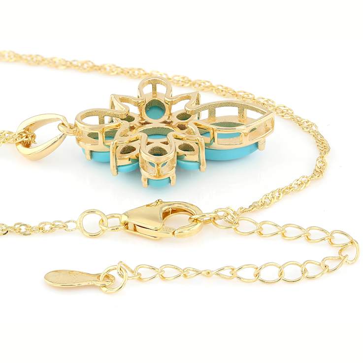 Turquoise Cross Pendant Necklace In 18K Gold Over Sterling Silver