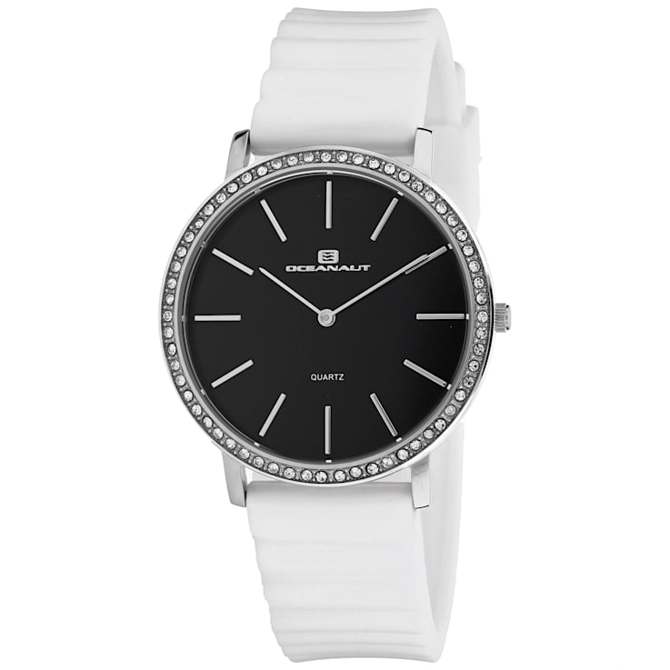 Oceanaut Women's Ripple Black Dial, White Bezel, White Rubber Strap Watch