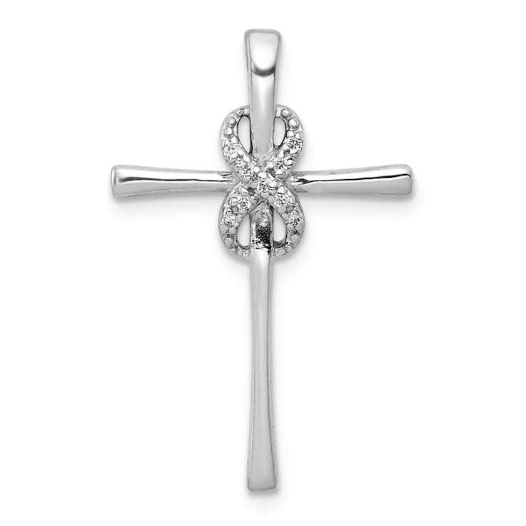 Rhodium Over 14k White Gold Diamond Infinity Cross Chain Slide Pendant