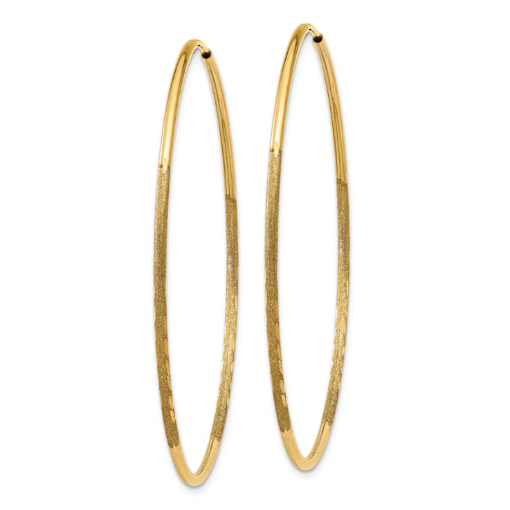 14k Yellow Gold 1 13/16" Satin and Diamond-Cut Endless Hoop Earrings