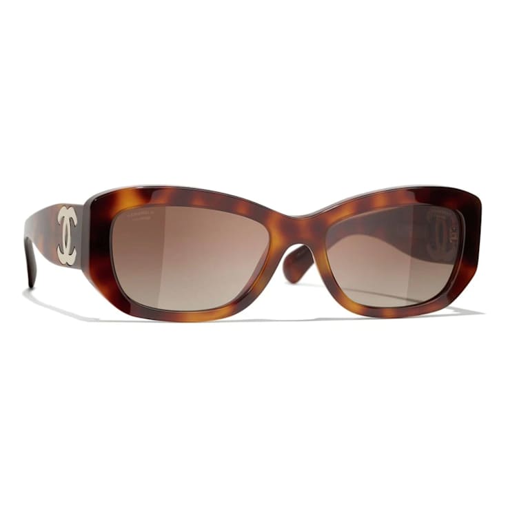 Chanel Havana Brown Frame "CC" Logo / Gray Brown Lenses Sunglasses