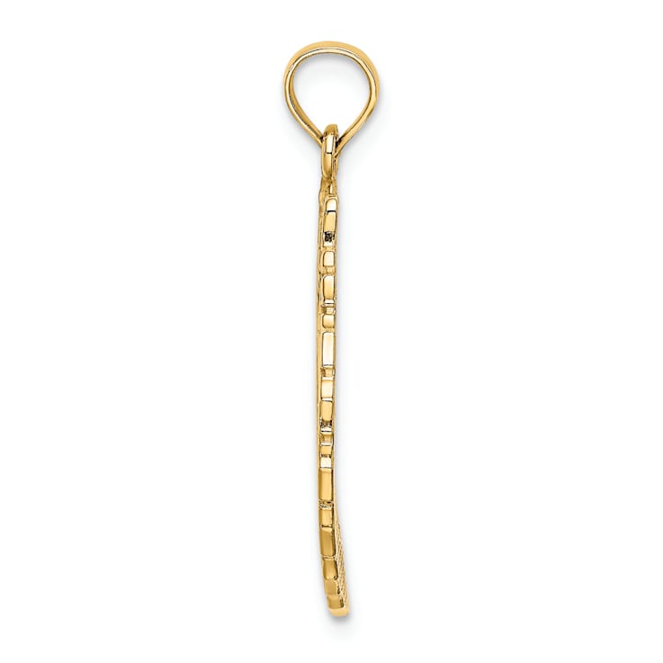 14k Yellow Gold Satin and Polished Christmas Wreath Pendant