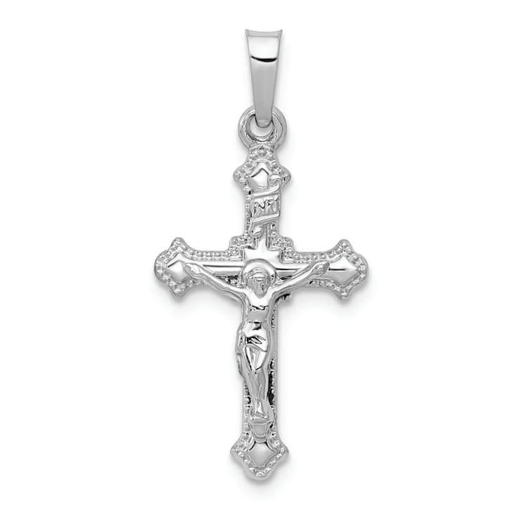 Rhodium Over 14K White Gold Polished INRI Crucifix Pendant