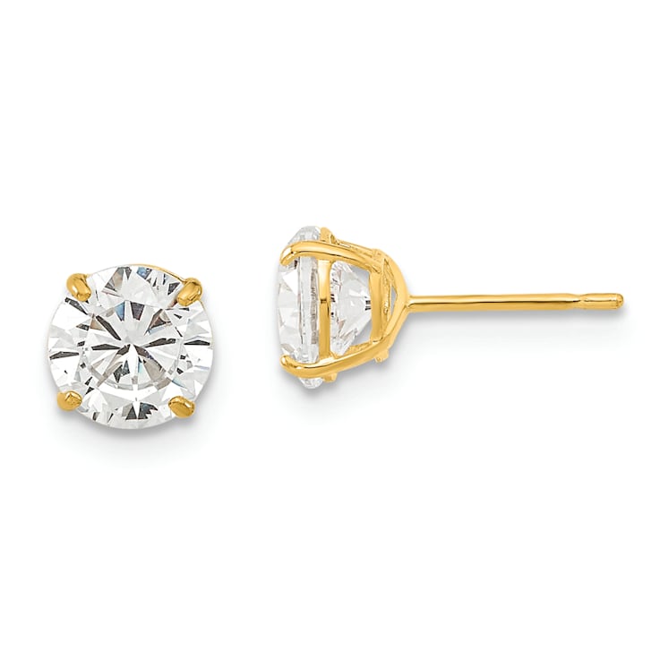 14K Yellow Gold 6mm Round Cubic Zirconia Basket Set Stud Earrings