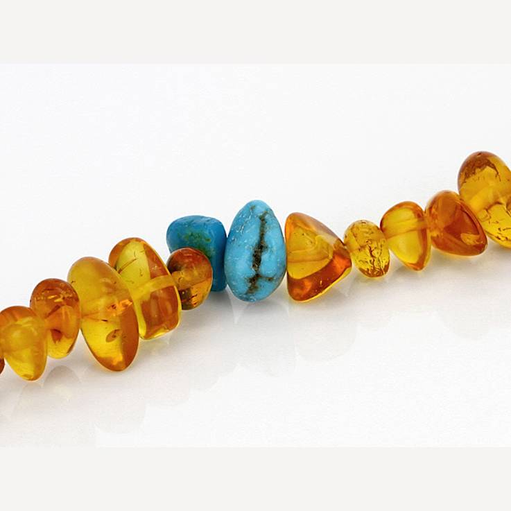 Amber And Turquoise Beaded Sterling Silver Bracelet