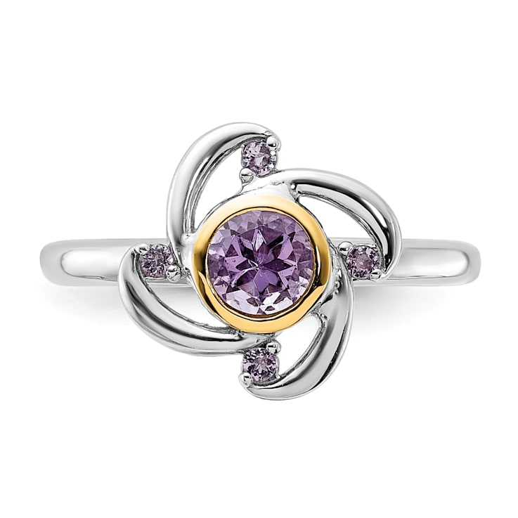 Rhodium Over Sterling Silver with 14K Accent Amethyst and Rose Quartz Ring