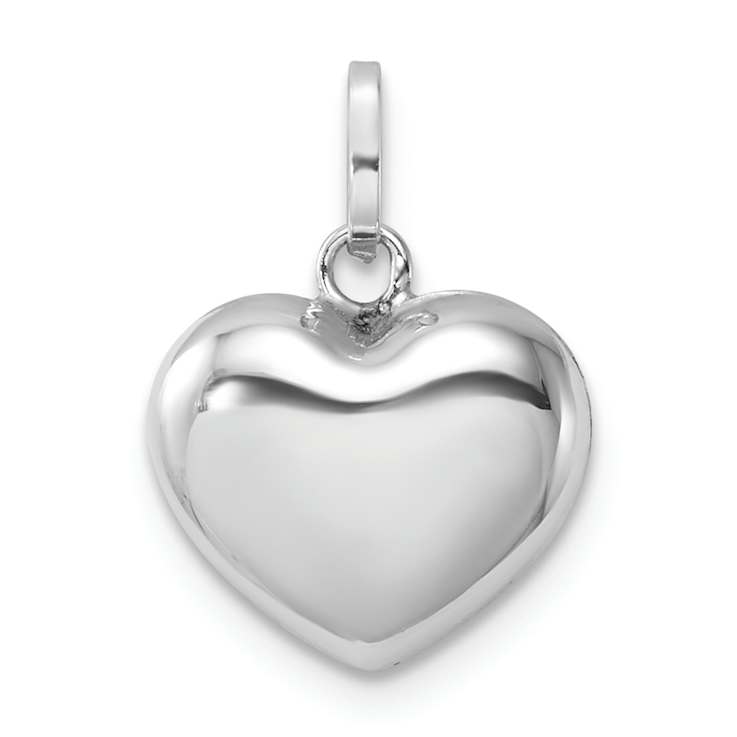 Rhodium Over 14k White Gold 3D Puffed Heart Pendant
