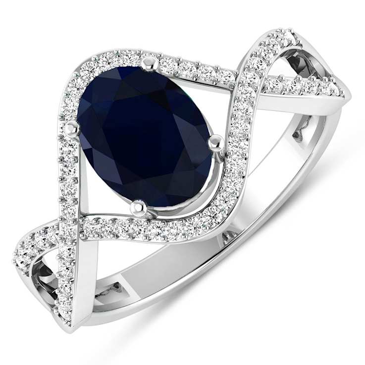 1.54ctw Blue Sapphire and Diamond 14K White Gold Halo Ring