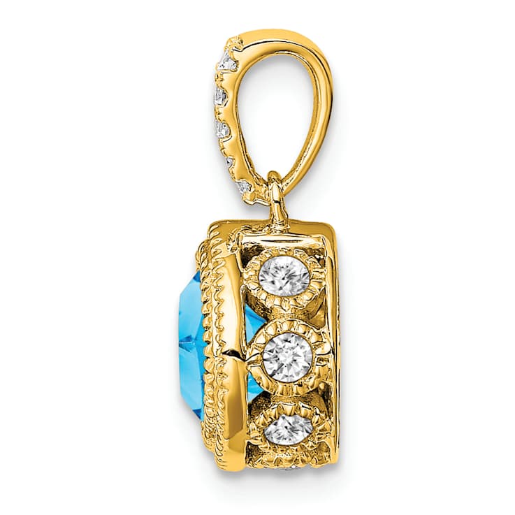 10k Yellow Gold Beaded 0.73 cttw Cushion Swiss Blue Topaz and 0.21 cttw
diamond Pendant