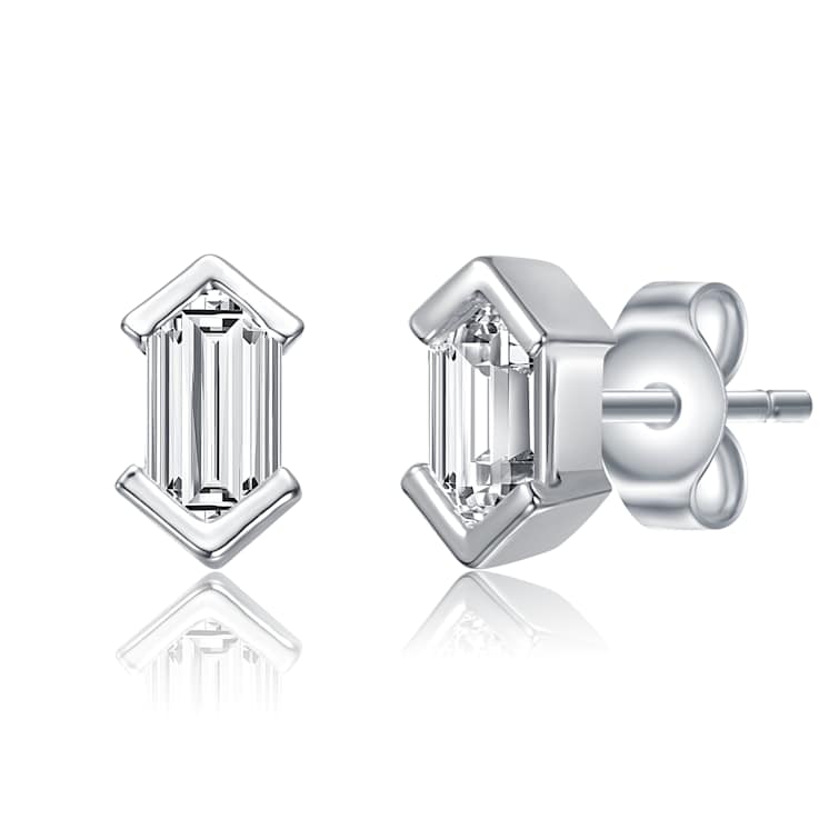 Baguette CZ Stud Earrings In Sterling Silver