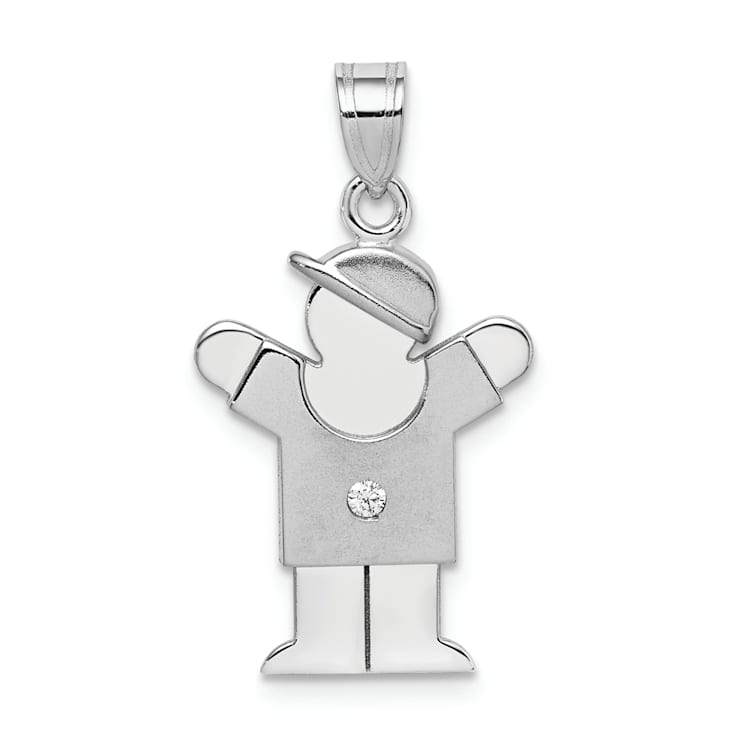 Rhodium Over 14k White Gold Satin Diamond Kid with Hat Pendant