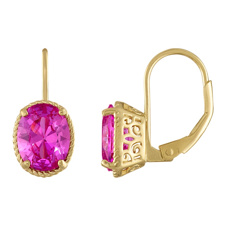 Lab Created Pink Sapphire Filigree Leverback 14k Gold Plated Sterling
Silver Earrings 3.4ctw