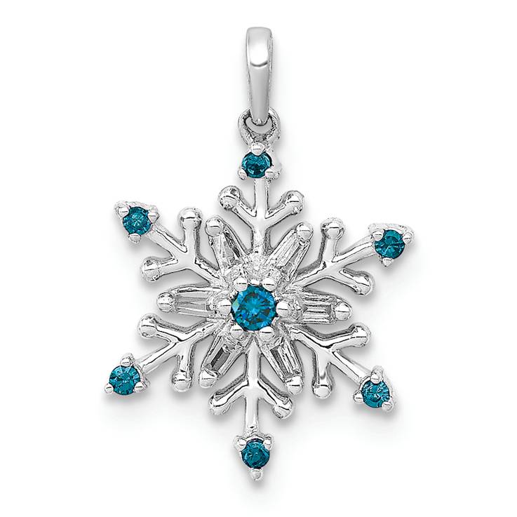 Rhodium Over 14k White Gold Blue and White Diamond Snowflake Pendant