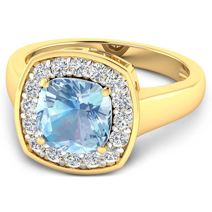 1.96ctw Blue Aquamarine and Diamond 14K Yellow Gold Halo Ring