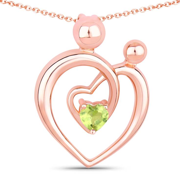 Peridot Mom and Child Interlink Heart 18K Rose Gold Over Sterling Silver
Pendant With Chain