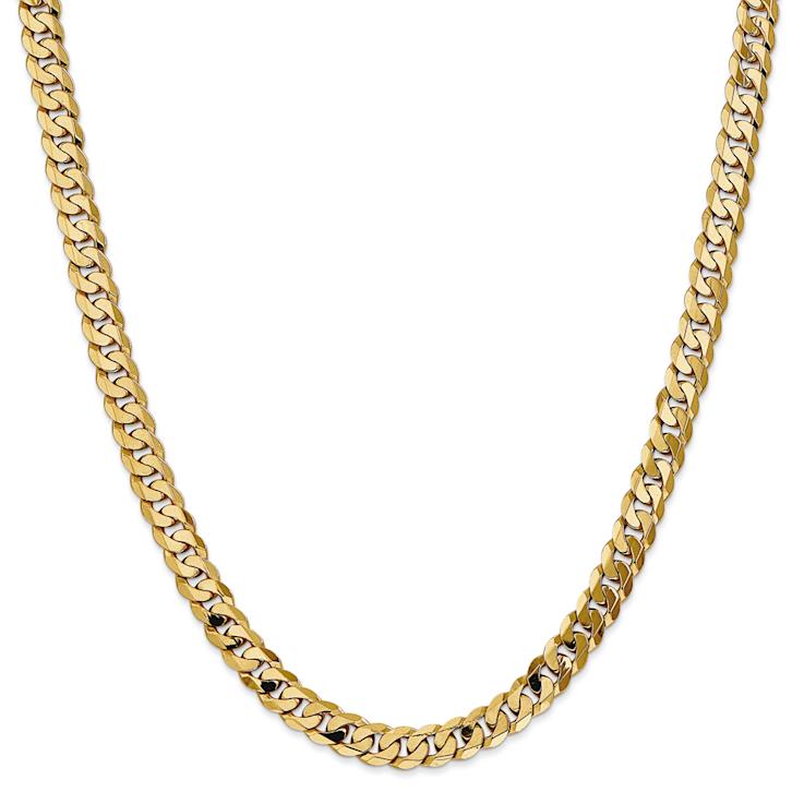 14k Yellow Gold Polished Solid 7.25mm Flat Beveled Curb Link 30 Inch Chain