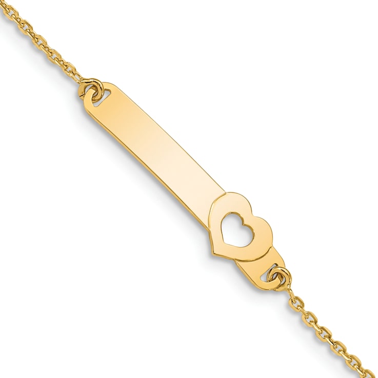 14k Yellow Gold Children's Polished Heart ID Bracelet