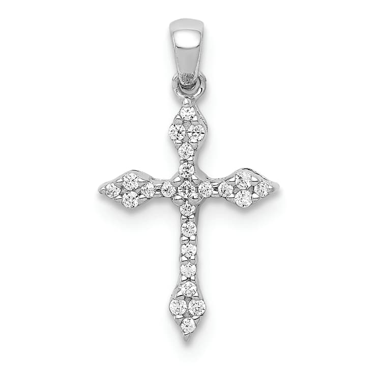 Rhodium Over 10k White Gold Diamond Cross Pendant