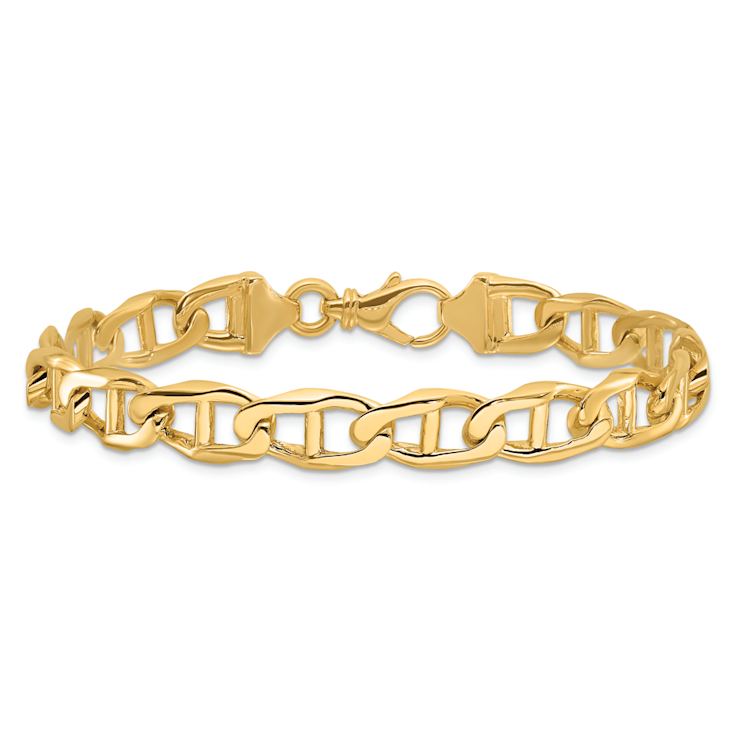 14k Yellow Gold 9mm Hand-Polished Mariner Link Bracelet