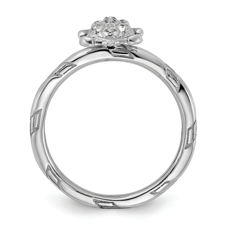 Sterling Silver Stackable Expressions Diamond Turtle Ring 0.035ctw