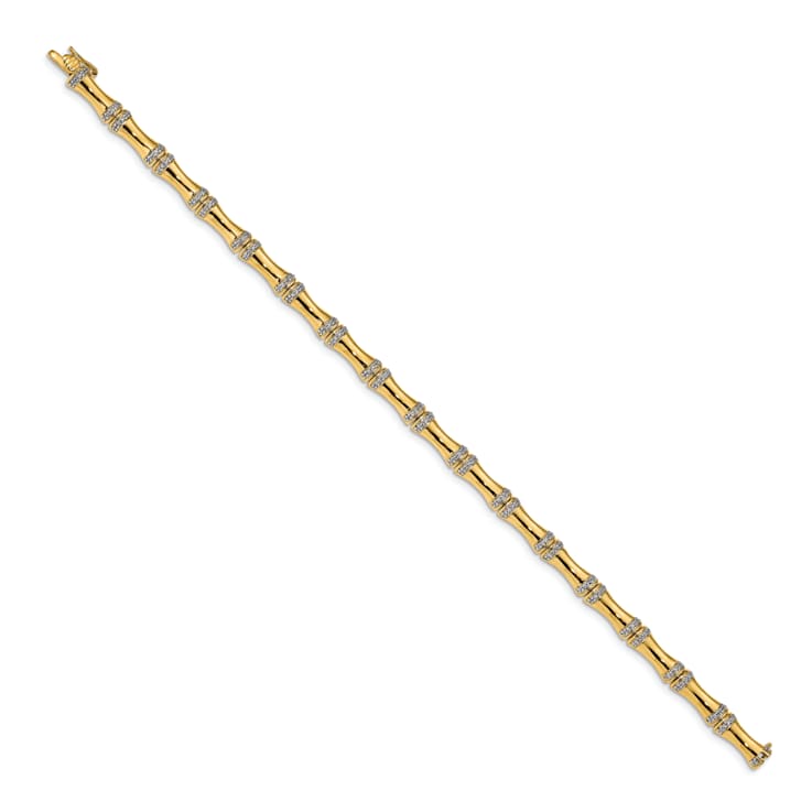 14k Yellow Gold and Rhodium Over 14k Yellow Gold Diamond Bamboo Design Bracelet