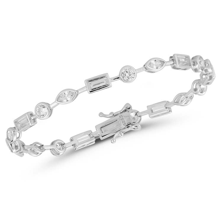 Rachel Zoe Mixed Shape Bezel Set CZ Tennis Bracelet in Rhodium Over
Sterling Silver