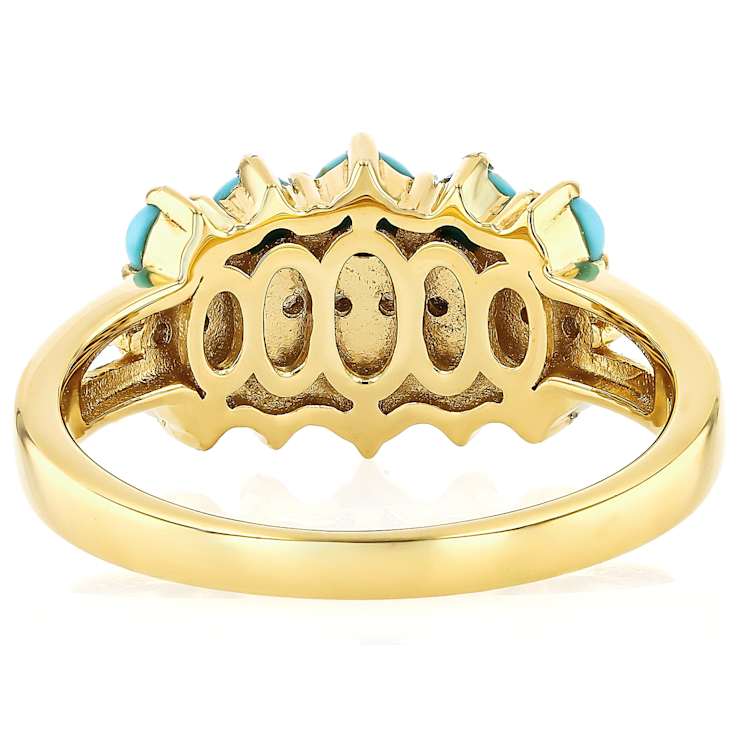 Sleeping Beauty Turquoise And Pearl Ring In 18K Gold Over Sterling Silver