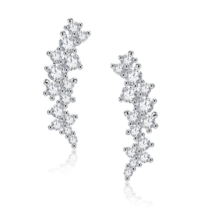 CZ Cluster Stud Earrings In Sterling Silver