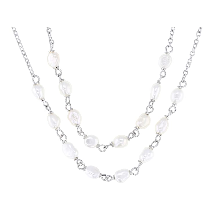 Freshwater Pearl Necklace In Sterling Silver 16.5 Inch