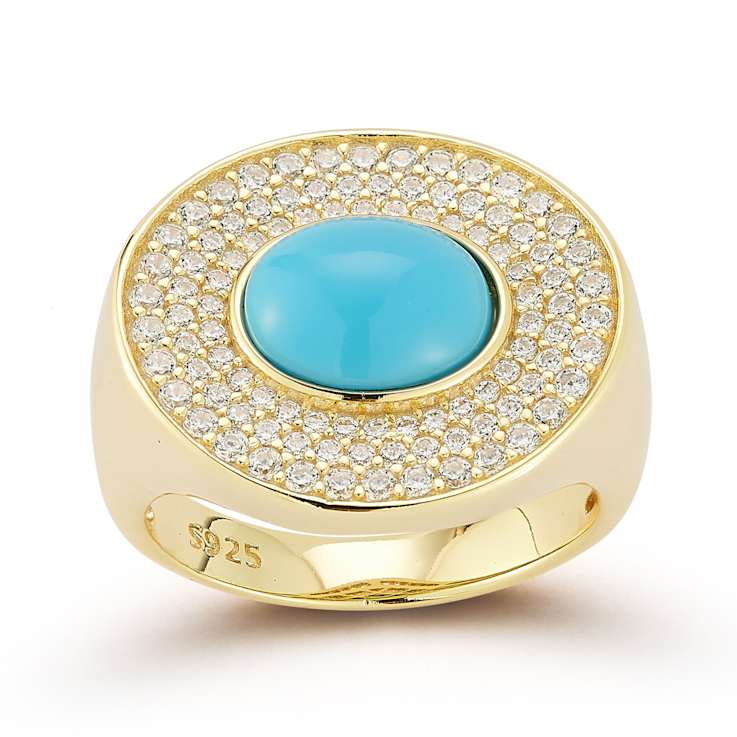 Rachel Zoe Lab-Created Turquoise Signet Ring in 14K Gold Over Sterling Silver
