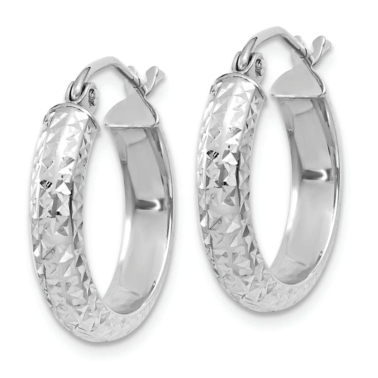 Rhodium Over 14k White Gold 11/16" Diamond-Cut Hoop Earrings