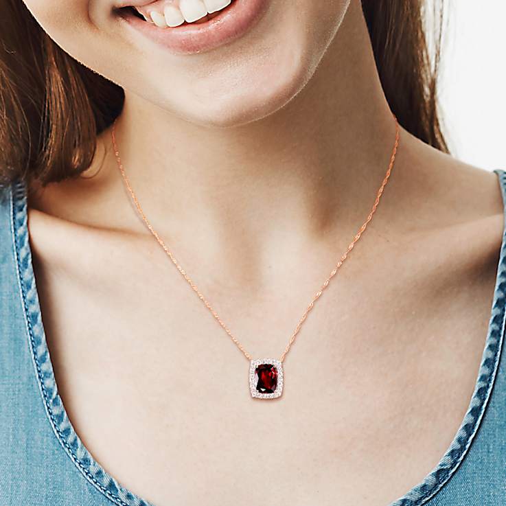 Garnet & Diamond 14K Rose Gold Pendant With Chain 2.44ctw
