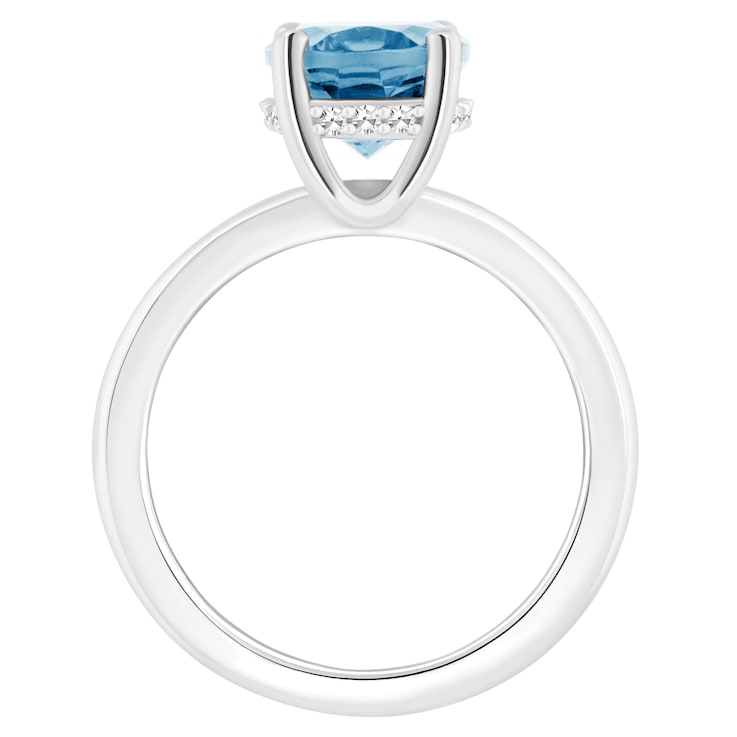 10x8mm Oval Sky Blue Topaz With Diamond Accents Rhodium Over Sterling
Silver Hidden Halo Ring