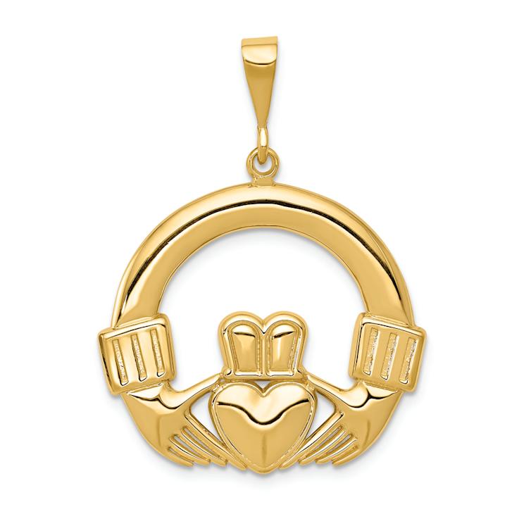 14k Yellow Gold Textured Claddagh Pendant