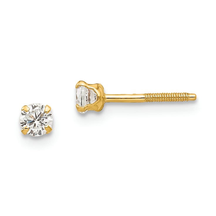 14k Yellow Gold Children's 3mm White Zircon Stud Earrings