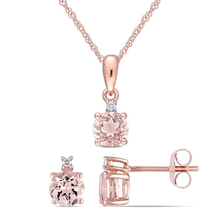 Morganite & Diamond Accent 10K Rose Gold Earrings & Pendant Set 1.47ctw