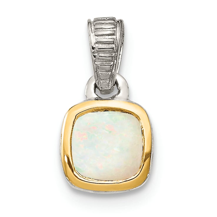 Rhodium Over Sterling Silver with 14k Accent Milky Opal Pendant