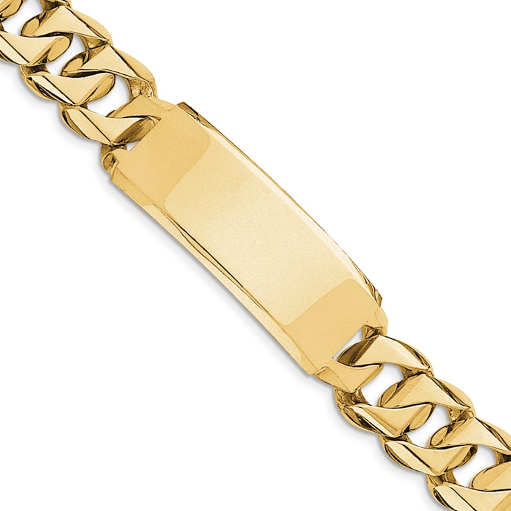 14k Yellow Gold Hand-polished Heavy Curb Link ID Bracelet