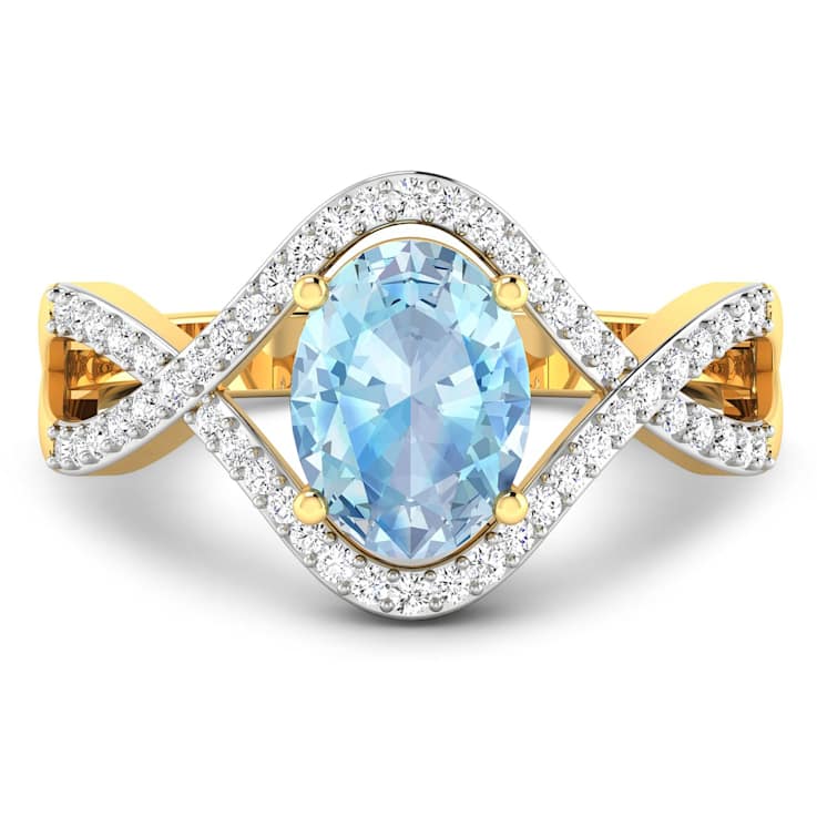 1.2ctw Blue Aquamarine and Diamond 14K Yellow Gold Halo Ring